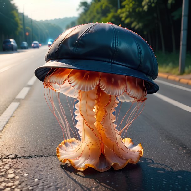 Image d'une méduse dans un chapeau sur la route