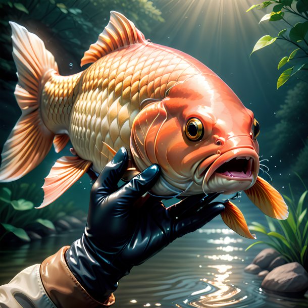 Illustration of a carp in a gloves in the river