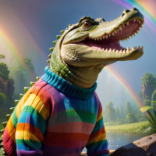 Image of a crocodile in a sweater on the rainbow