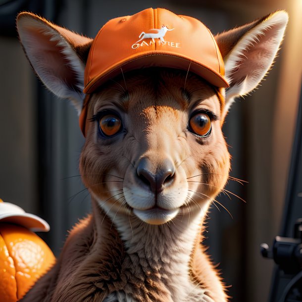 Picture of a kangaroo in a orange cap