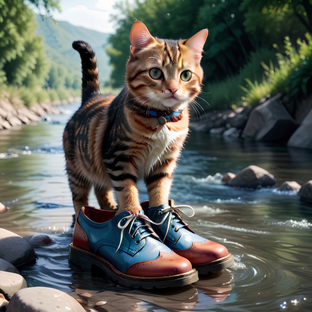 Foto de un gato en un zapato en el río