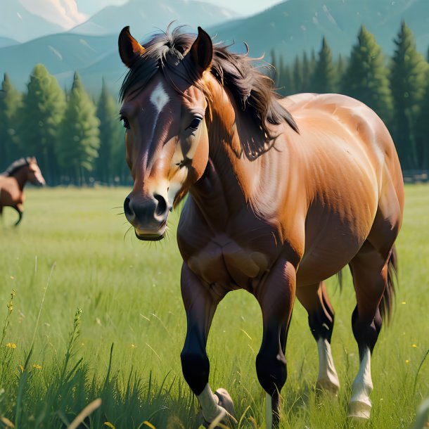 Image d'une colère d'un cheval dans la prairie