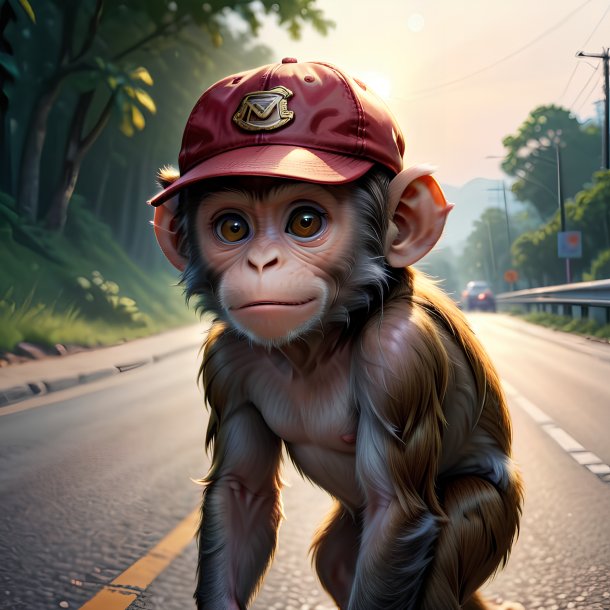 Dessin d'un singe dans une casquette sur la route