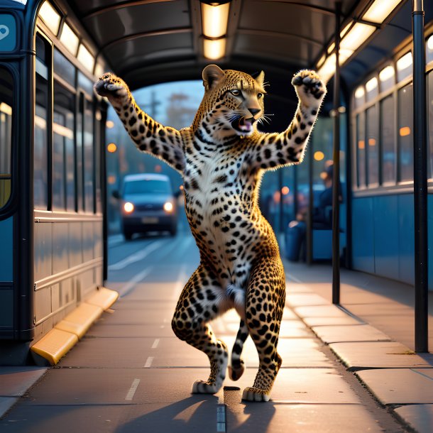 Foto de uma dança de um leopardo na parada de ônibus