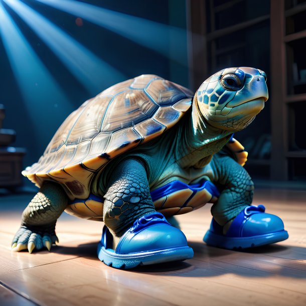 Pic d'une tortue dans une chaussure bleue