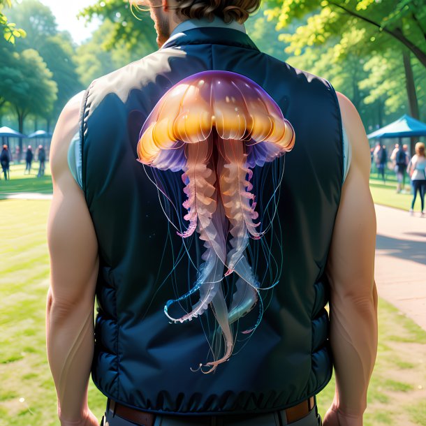 Drawing of a jellyfish in a vest in the park