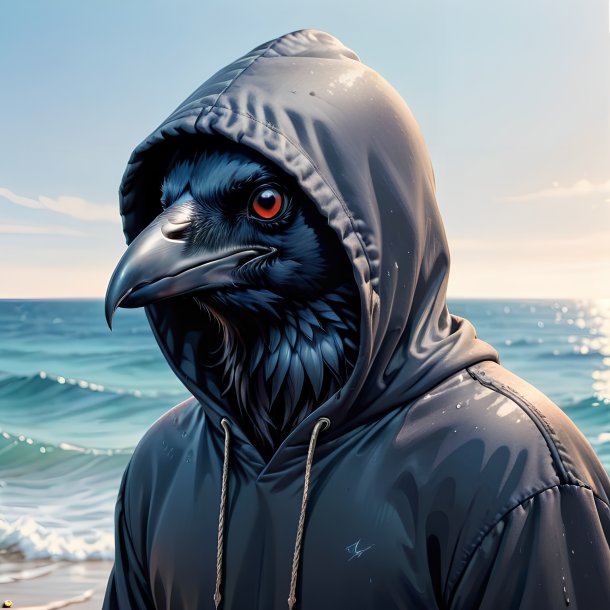 Drawing of a crow in a hoodie in the sea