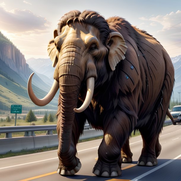 Drawing of a mammoth in a belt on the highway