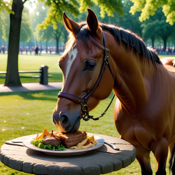 Photo d'un repas d'un cheval dans le parc