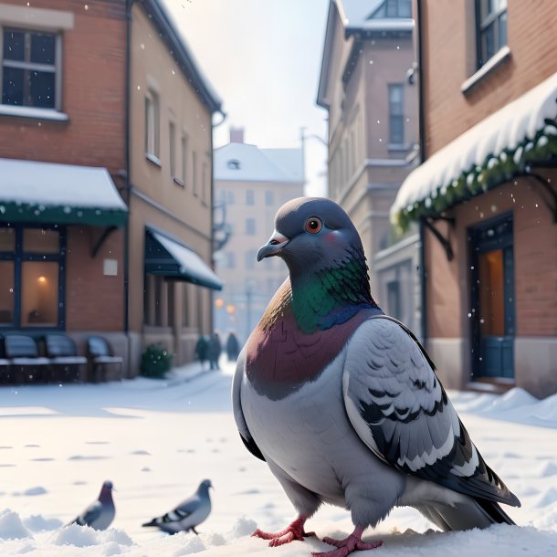 Pic d'une attente d'un pigeon dans la neige