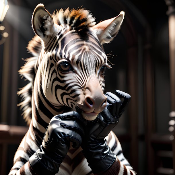 Foto de uma zebra em luvas pretas