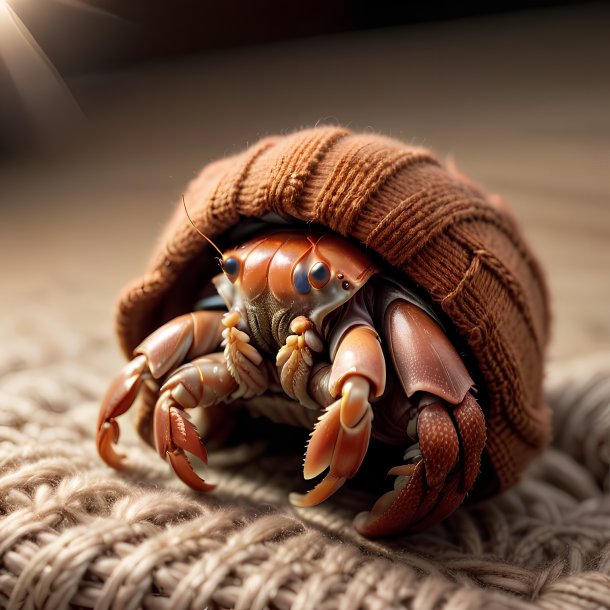 Image d'un crabe ermite dans un pull brun