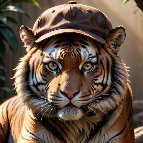 Pic d'un tigre dans une casquette brune