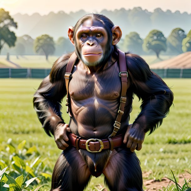 Pic of a chimpanzee in a belt on the field