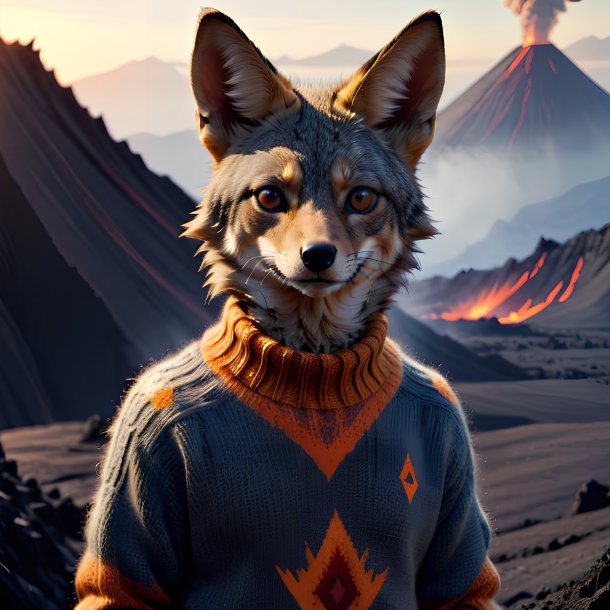 Photo of a jackal in a sweater in the volcano