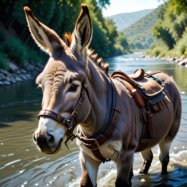 Imagem de um burro em um cinto no rio