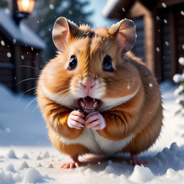 Photo of a threatening of a hamster in the snow