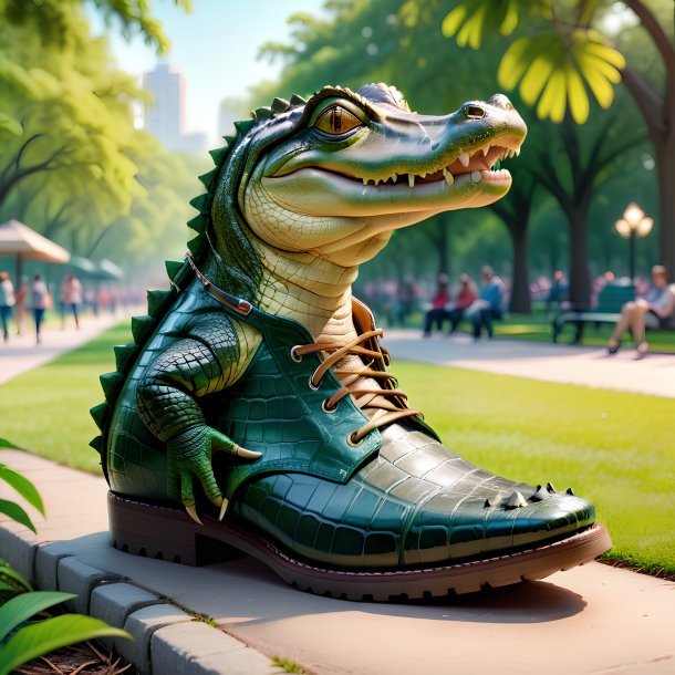 Picture of a alligator in a shoes in the park