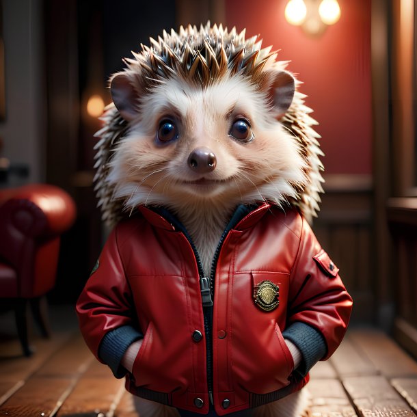 Pic of a hedgehog in a red jacket