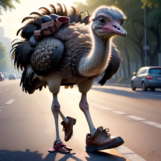 Drawing of a ostrich in a shoes on the road