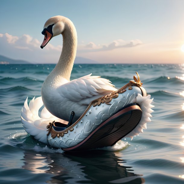 Foto de um cisne em um sapatos no mar