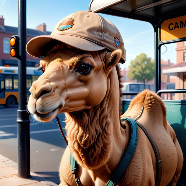 Drawing of a camel in a cap on the bus stop