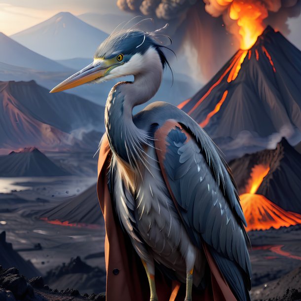 Picture of a heron in a coat in the volcano