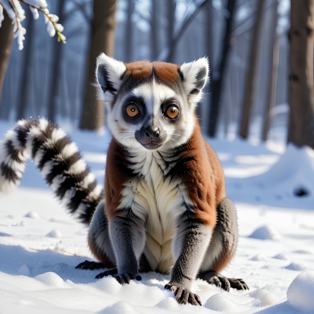 Image of a playing of a lemur in the snow