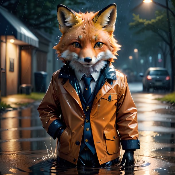 Picture of a fox in a jacket in the puddle