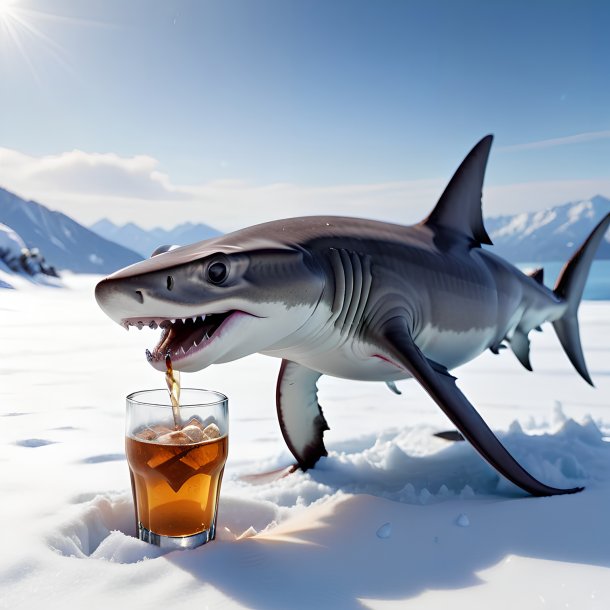 Pic d'une boisson d'un requin à tête de marteau dans la neige