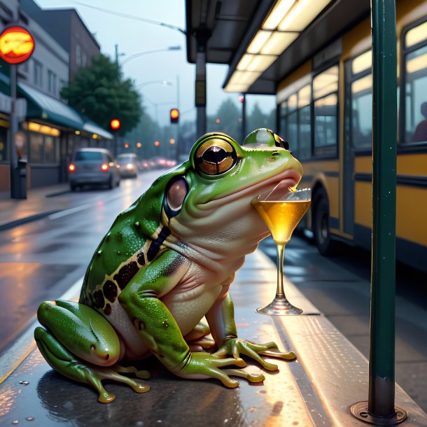 Image of a drinking of a frog on the bus stop