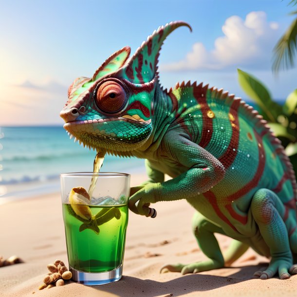 Picture of a drinking of a chameleon on the beach