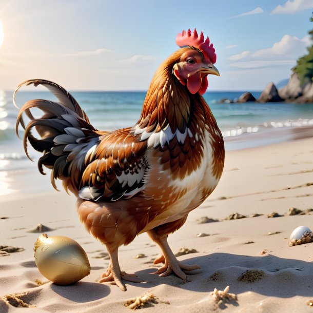 Pic of a playing of a hen on the beach