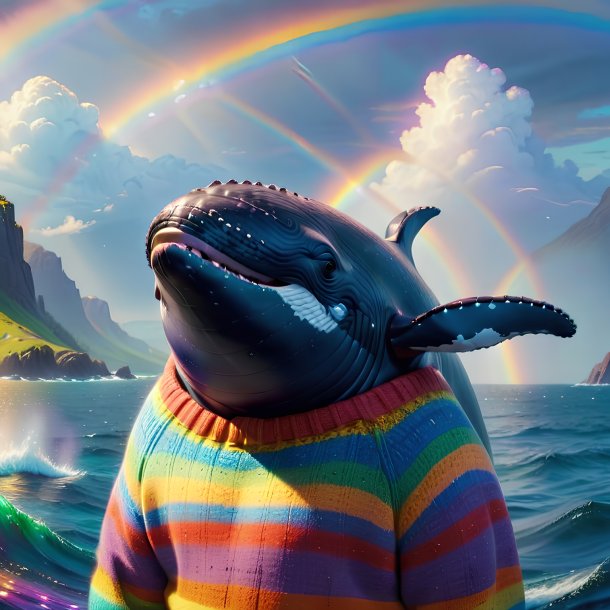 Pic of a whale in a sweater on the rainbow