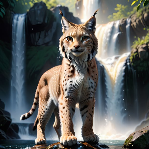 Pic of a lynx in a trousers in the waterfall