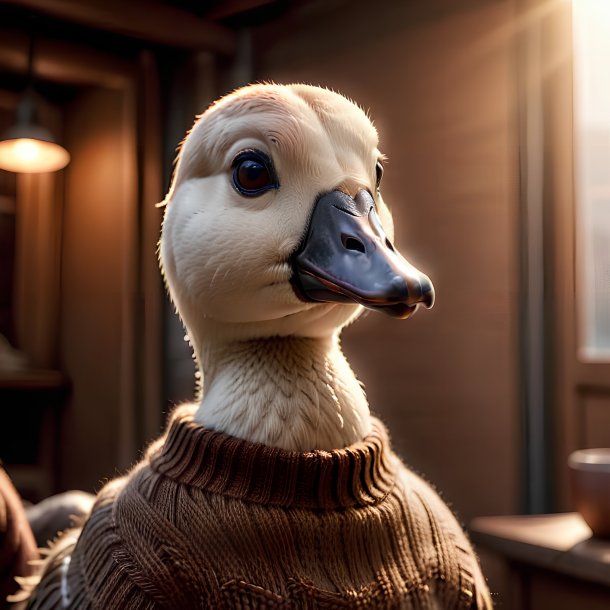 Pic of a goose in a brown sweater