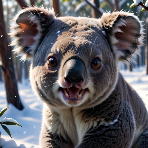 Foto de uma raiva de um coala na neve