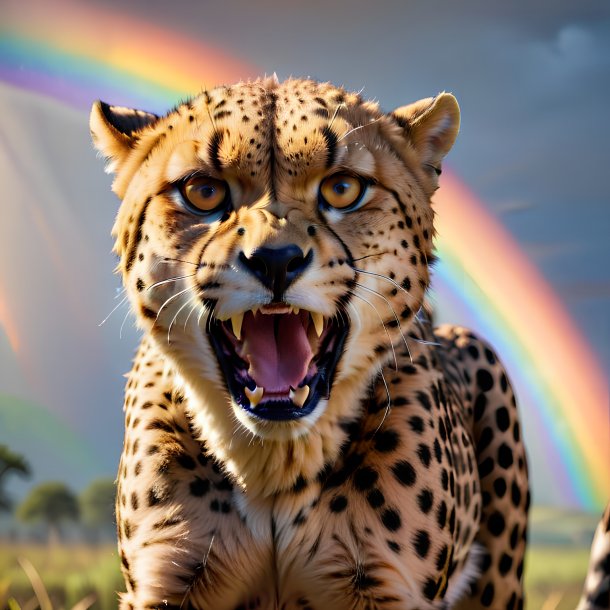 Photo d'une colère d'un guépard sur l'arc-en-ciel