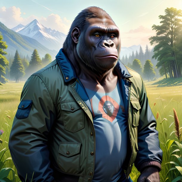 Drawing of a gorilla in a jacket in the meadow