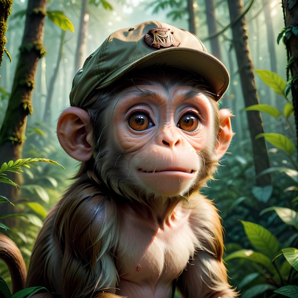 Picture of a monkey in a cap in the forest