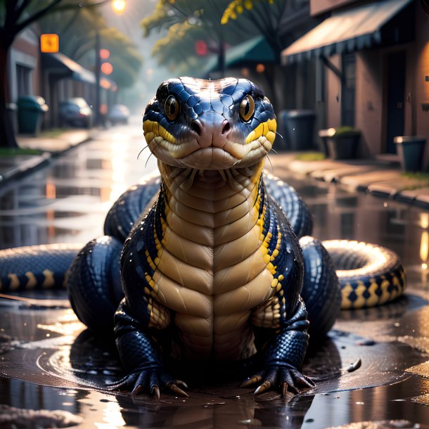 Pic of a king cobra in a coat in the puddle