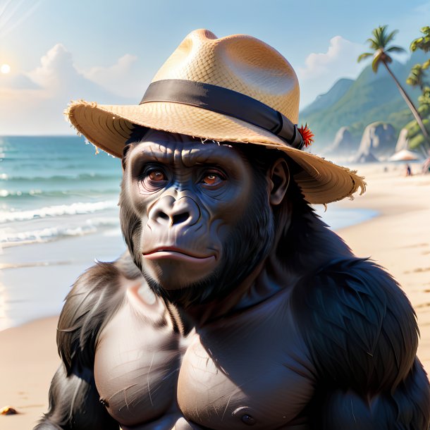 Picture of a gorilla in a hat on the beach