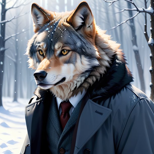 Desenho de um lobo em um casaco na neve