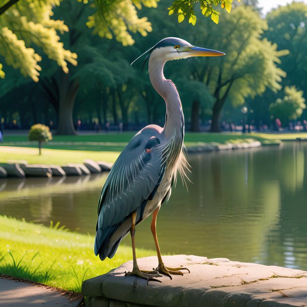 Image of a waiting of a heron in the park