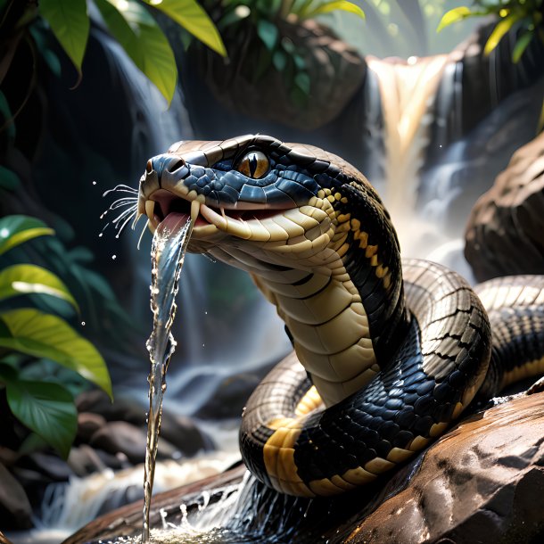 Image of a drinking of a cobra in the waterfall