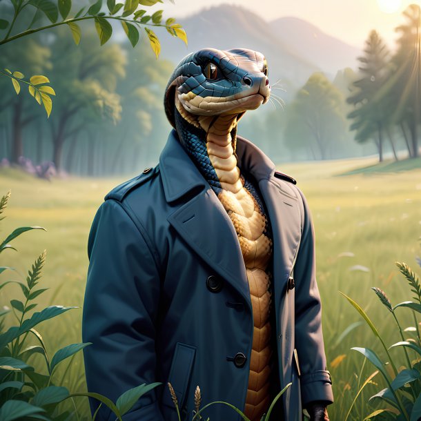 Illustration of a cobra in a coat in the meadow