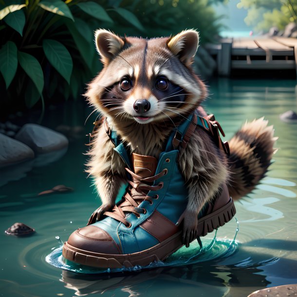 Image of a raccoon in a shoes in the water