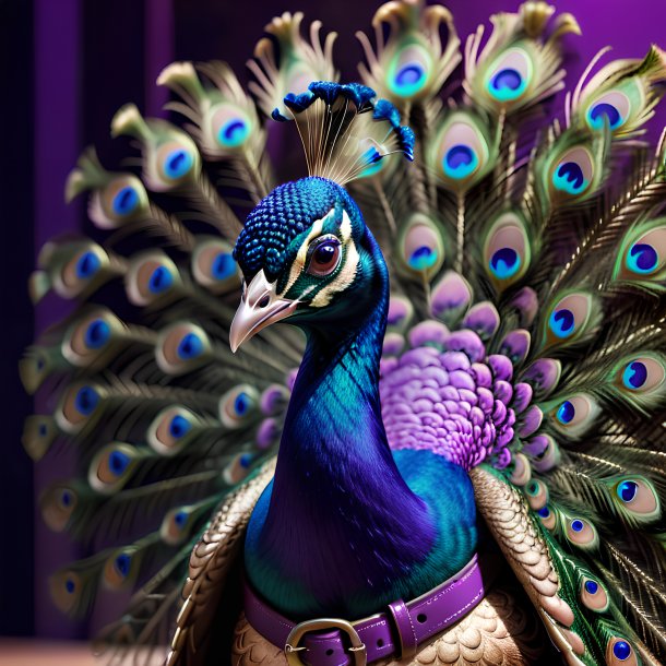 Picture of a peacock in a purple belt