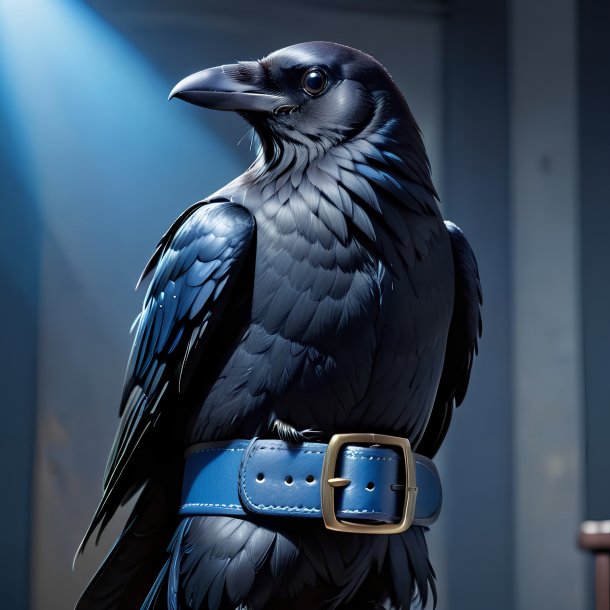 Image of a crow in a blue belt