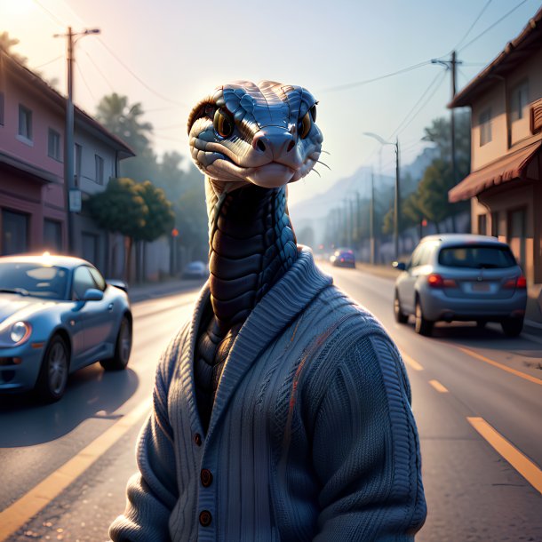 Illustration of a cobra in a sweater on the road